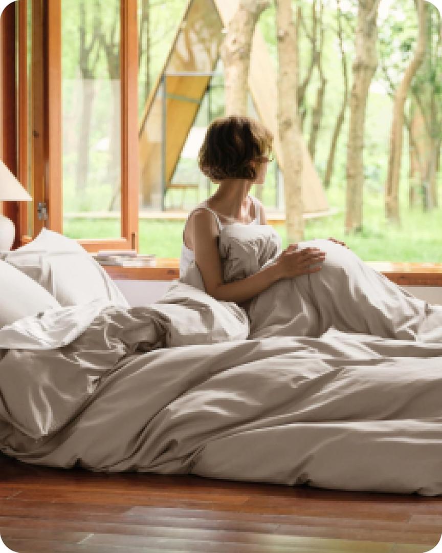 Bedsure Cooling Duvet Cover King Size, Cotton & Rayon Derived from Bamboo Blend Duvet Cover Set for Hot Sleepers, Ultra-Soft, Breathable & Lightweight Home Bedding for All Seasons (Khaki,104"x90")