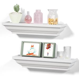 Alsonerbay Floating Shelves - White Rustic Wall Shelves, 2 Pack (17 Inch) for Bedroom, Living Room, Bathroom (3 Inch Height)