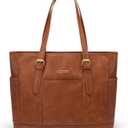 LOVEVOOK Laptop Tote Bag for Women,Vintage Leather Work Tote Bag for Women, 15.6 Inch Computer Briefcase Bag,Waterproof Teacher Business Office (Retro Brown)