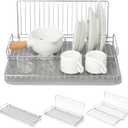 Foldable Dish Drying Rack, Small Dish Drying Rack for Narrow Kitchen Counter, Compact Dishes Drying Rack with Grey Drying Mat - Collapsible, Stainless Steel, Silver