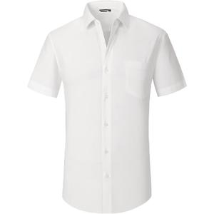 Alex Vando Mens Short Sleeve Dress Shirt Solid Cotton Stretch Button Down Shirt with Pocket (White, L)