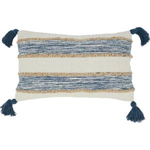 SARO LIFESTYLE Striped Tassel Corners Pillow Cover, Navy Blue, 12"x20"