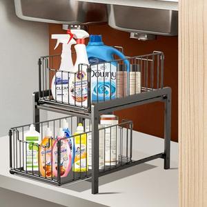Fitzkor 2 Tier Cabinet Wire Basket Drawer Organizer, Pull Out Drawers For Cabinets, Under Sink Home Storage For Bathroom Kitchen Desktop Fitzkor 2 Tier Cabinet Wire Basket Drawer Organizer, Pull Out Drawers For Cabinets, Under Sink Home Storage For Bathroom Kitchen Desktop