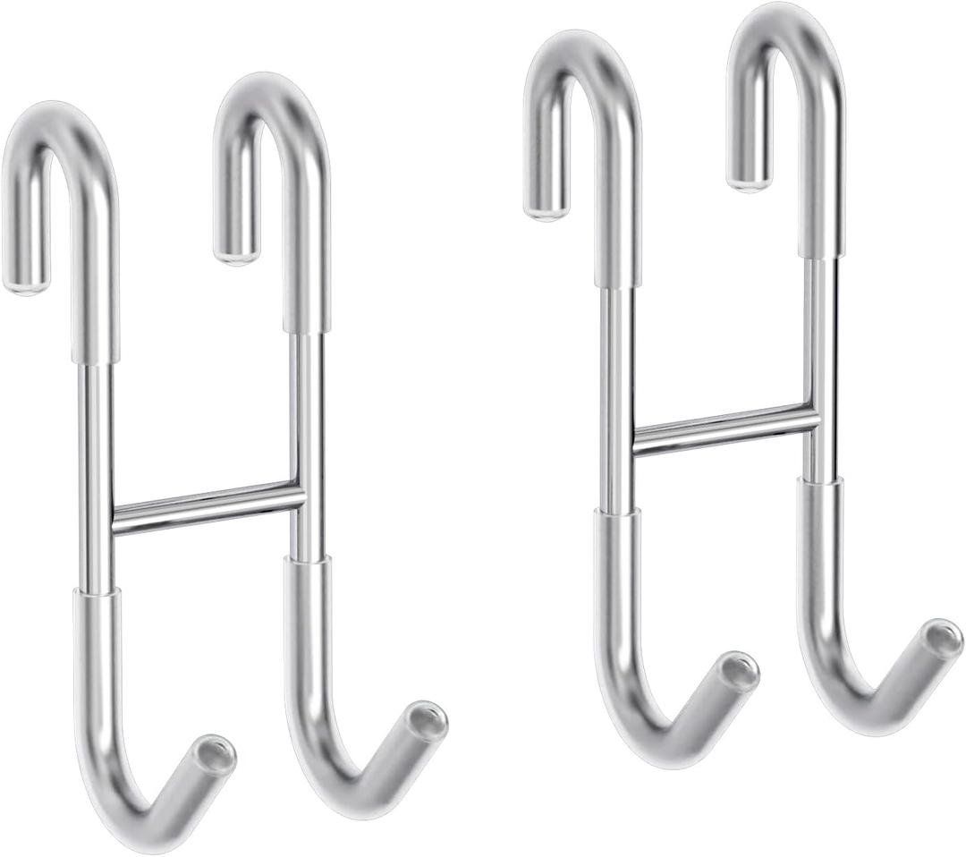 BWE 2 Pack Shower Door Hooks,304 Stainless Steel Over Door Hooks,Towel Hooks for Bathroom Frameless Glass Door 0.47"(12mm),Drilling-Free Hanger Shower Hooks,Silver