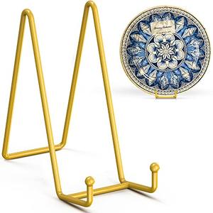 TR-LIFE 8 Inch Large Plate Stands for Display - Metal Plate Holder Display Stand + Frame Holder Stand for Picture, Decorative Plate, Platter, Plaques, Book, Photo Easel Tabletop (Gold 2 Pack)