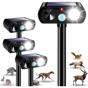 2025 Solar Ultrasonic Racoon Fortress Pro, Deer Cat Repellent Devices Animal Repeller Squirrel Rabbit Deterrent Outdoor with Motion Sensor&Flash Light to Scare Dog Skunk Out of Garden Farm Yard (4Pack)