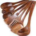 Wooden Spoons for Cooking - 7 Pieces Wooden Kitchen Utensils Set, Smooth Natural Teak Wood Utensil Set, Nonstick Heat-Resistant Cooking Utensils - Lightweight & Sturdy, Wooden Spatula for Cooking