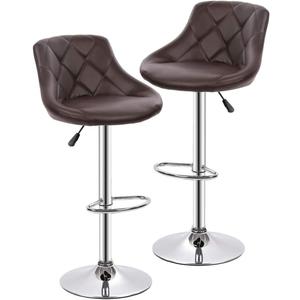 BestMassage Bar Stool Adjustable Height Leather Bar Stools with Seat Back Pad, Set of 2