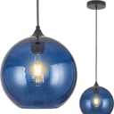 Blue Glass Pendant Lights Kitchen Island Lighting Modern Globe Pendant Light Fixtures Modern Pendant Lights for Kitchen Island Bedroom Living Dining Room Light Fixture,9.8inch