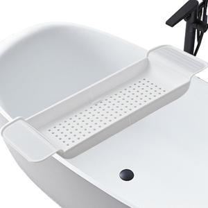Bath Tub Tray - Stretchable, Strong Load-Bearing, Plastic, Anti-Slip Design - Ultimate Bathtub Caddy Tray (White)