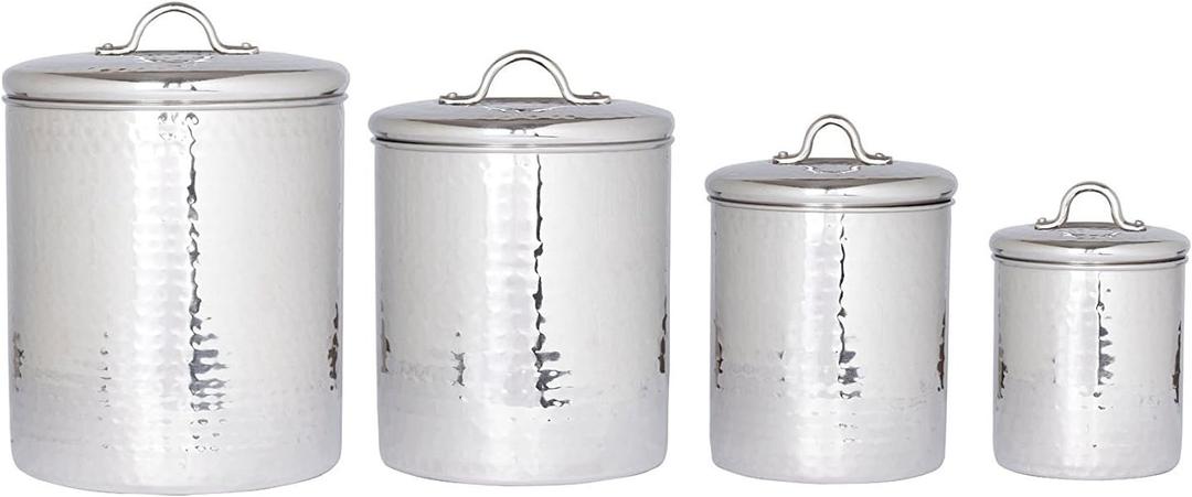Old Dutch 4 Piece Hammered Canister Set, Stainless Steel, 4 quart/2 quart/1-1/2 quart/1 quart