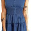Dokotoo Womens Summer Dresses 2025 Sleeveless Button Down Smocked Empire Waist Ruffle Tiered Casual Swing Mini Dress (Large, Blue)