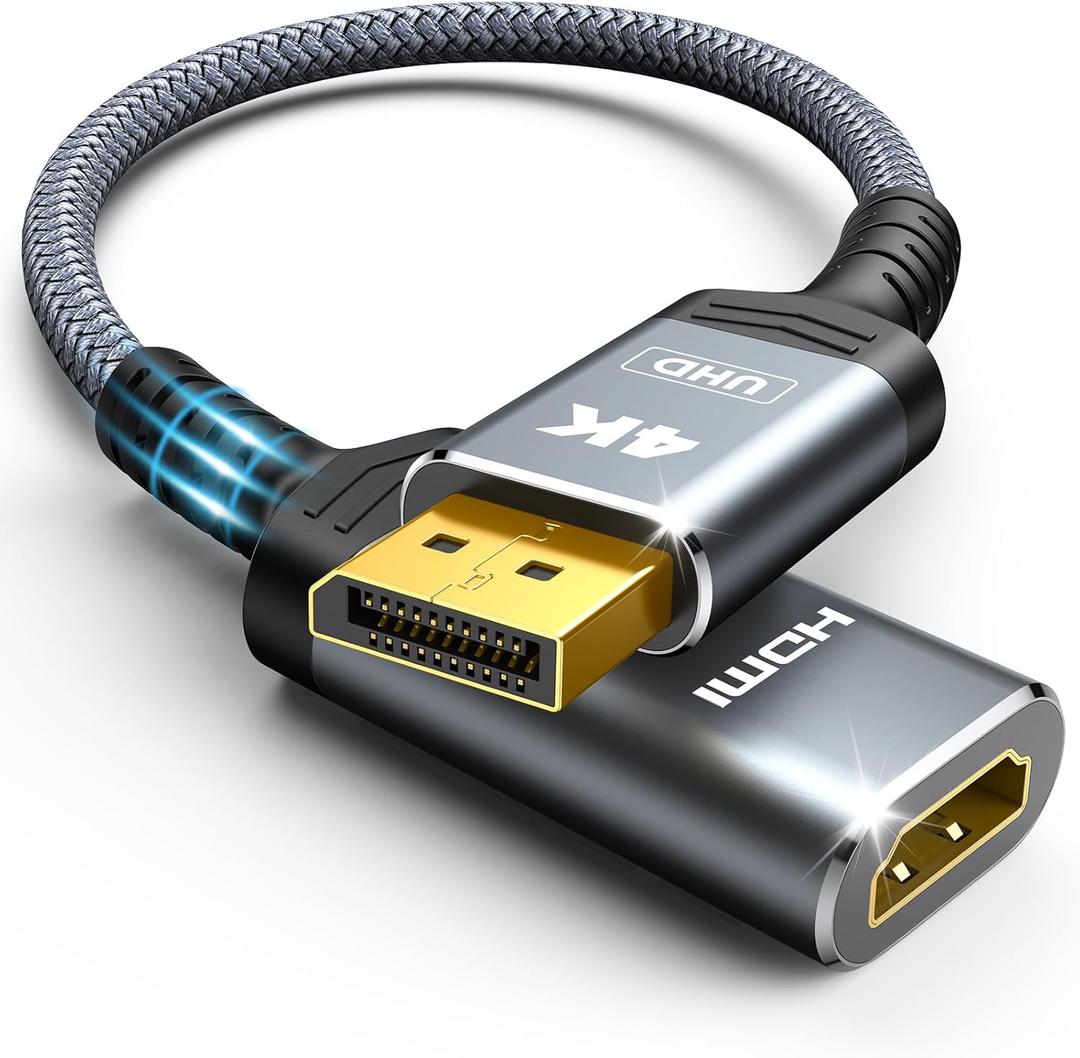 Highwings 4K Display Port to HDMI Adapter, Uni-Directional DP 1.2 Computer to HDMI 2.0 Screen, Display Port to HDMI Adapter (Male to Female), SR Anti-Break, No Latch, for Dell HP AMD NVIDIA, Passive (Grey)