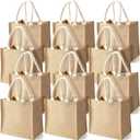 Saintrygo 12 Pcs Burlap Jute Tote Bags with Handle Reusable Blank Bridesmaid Gift Bags for Shopping Wedding DIY, 12x12x7.7In (Jute and White)