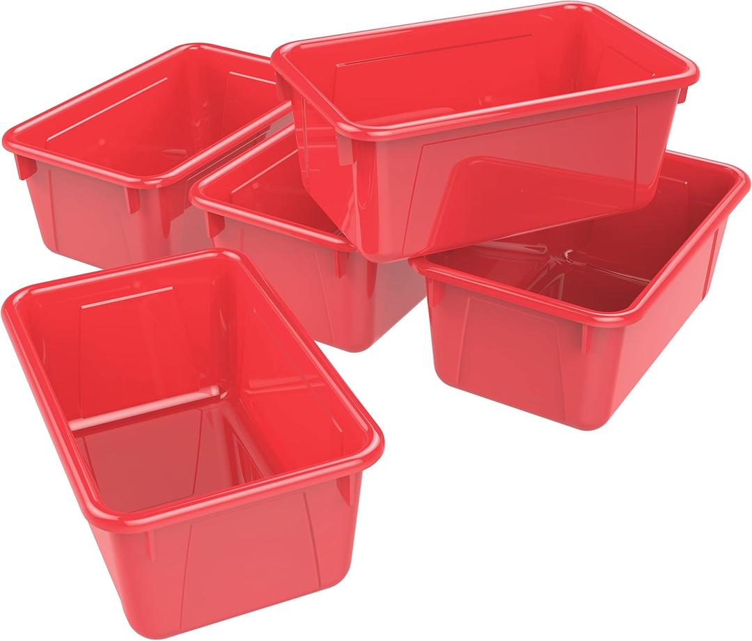 Storex Small Cubby Bins  Plastic Storage Containers for Classroom, 12.2 x 7.8 x 5.1 inches, Class Red, 5-Pack (62415A05C)