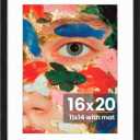 16x20 Picture Frame, Photo Frame with HD Plexiglass, Display Pictures 11x14 with Mat or 16x20 Without Mat for Wall Display, Wall Hanging Photo Frame,1 Pack, Black