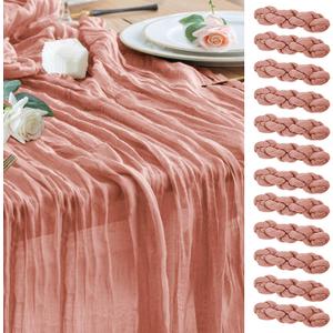 Wokceer Cheesecloth Table Runner 12Pack 10FT Dark Rose Boho Gauze Cheese Cloth Table Runner for Party Long Rustic Sheer Table Runners for Baby Bridal Shower Wedding Easter Table Decor (12 Pack)