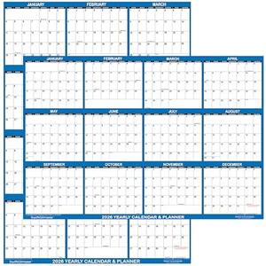 24" x 36" SwiftGlimpse 2026 Wall Calendar Erasable Large Wet & Dry Erase Laminated 12 Month Annual Yearly Wall Planner, Reversible, Horizontal/Vertical, Navy