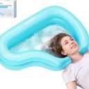 Inflatable Portable Shampoo Bowl, Hair Washing Bowl with Drain Hose & Neck Support, PVC Inflatable Shampoo Bowl for Bedridden Patients, Disabled, Seniors, Kids, Home Care (Blue, Large)