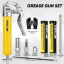 KRETLAW Mini Grease Gun (3000PSI) with Double 3oz Cartridge Grease and 12'' Flex Hose, Reinforced Coupler for Automotive, Yellow