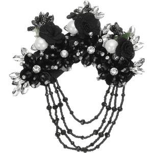 PATIKIL Flower Rhinestone Appliques for Dresses, 3D Black Rhinestone Applique Embellishments Handmade 7 Flowers Crystal Sequin Sewing Patches for Wedding