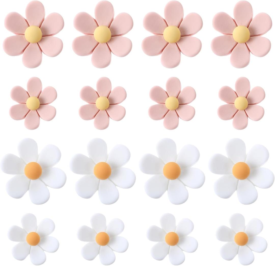 3D Flower Fridge Magnets Cute Mini Colorful Decorative Magnets Photo Wall Fixing Suitable for School Office Locker Kitchen Cabinet Whiteboard 16 Pcs (Pink White)