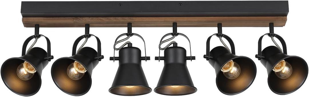 6-Light Track Light Fixtures Ceiling/Wall Mount, Adjustable Spotlight, Industrial Black Kitchen Lighting for Living Room, Dining Room, Hallway, Bathroom