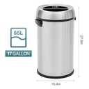 Garvee 65 L/17 gal Open Top Trash Can, Fingerprint-Proof Stainless Steel Garbage Can, Heavy Duty Commercial Round Trash Bin for Kitchen, Outdoor, Home, Office, Silver