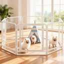 Clear Acrylic & Metal Dog Playpen Indoor - Modern Puppy Playpen with All-Metal Frame, No Plastic Parts, Foldable Portable Dog Crate for Small Animals (23.6" Tall 8PCs)