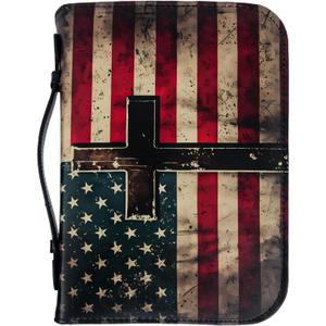 Bible Cover, Bible Carrying Book Case for Men,Protective Bible Organizer Holder Bag with Handle and Zippered Pocket, Christian Gift for Girls Boy (American Flag, XXL)