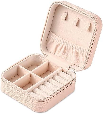 Portable Travel Mini Jewelry Box Leather Jewellery Ring Organizer Case Storage Gift Box Girls Women (pink).
