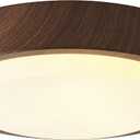 Walnut Wood Flush Mount Ceiling Light Fixture,16 Inch Ceiling Light with Frosted Glass Shade,High Deep Profile Round Ceiling Lights for Hallway Bedroom Closet Livingroom