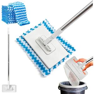 Snap Grip Mini Mop, Zero Touch No Wash Lazy Mop with One-Click Cloth Change, Compatible with Face Towels, Adjustable for Wet/Dry Floors, Tile, Hardwood, Corners (10 Reusable Cloths)