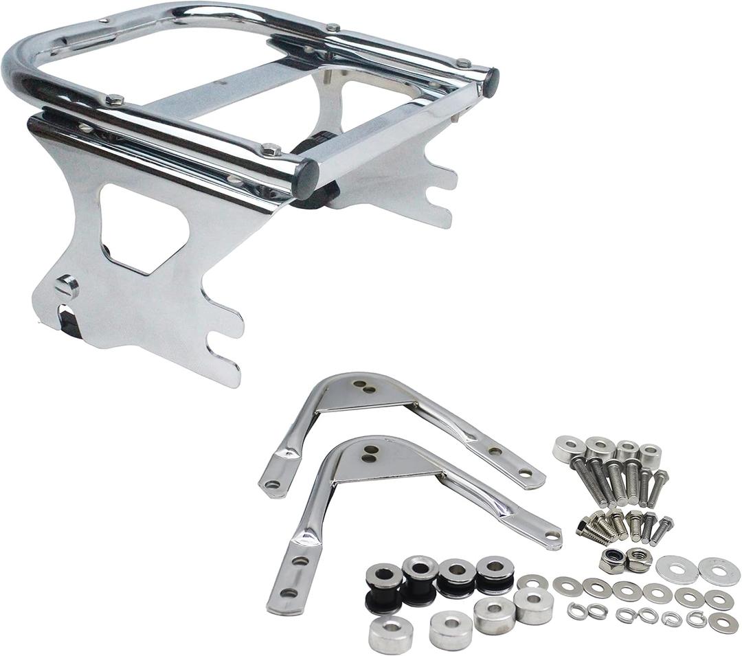 YHMOTO Detachable Two-Up Luggage Rack W/Docking Hardware Kit Fit for Harley Touring Road King Electra Glide Street Glide Road Glide 1997-2008 (Chrome)