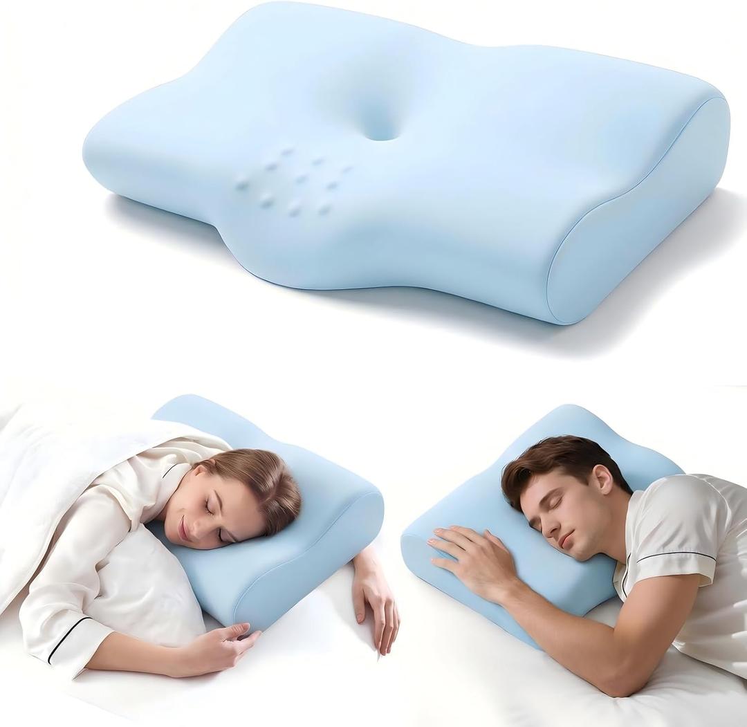 ALLJOY Cervical Neck Pillow for Sleeping,Ergonomic Memory Foam Cervical Pillow for Neck Pain Relief, Orthopedic Bed Pillow for Side Back Stomach Sleepers,Birthday for Women Men