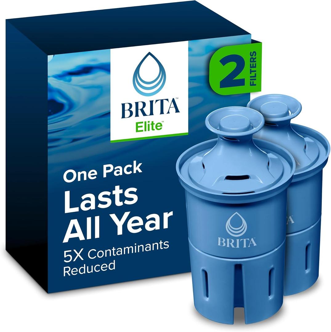 Brita Filter Replacements for Water Pitchers and Dispensers, Elite, NSF Certified to Remove 99% of Lead, 2 Count, Blue