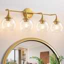 Bathroom Vanity Light Gold, 4 Light Bathroom Light Fixtures Over Mirror with Clear Glass Shade, 31 inch Vanity Lights for Bathroom Farmhouse (Exclude E26 Bulb)