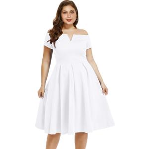 LALAGEN Women's Plus Size Vintage 1950s Party Cocktail Wedding Swing Midi Dress (Large, White)