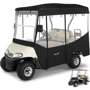 Golf Cart Enclosure 4 Passenger for EZGO RXV 2+2 600D Waterproof Windproof Driving Rain Cover Fit 4-Seater 80" Extended Roof 4-Sided Clear Windows Roll-up Door Black