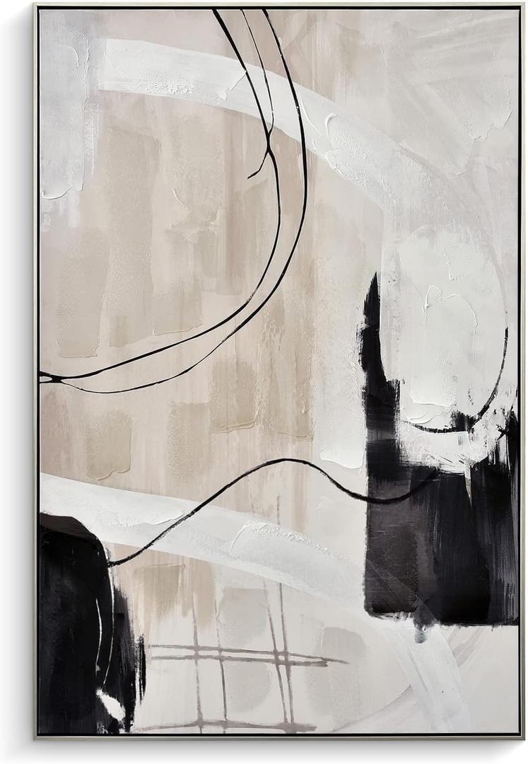 Creoate Abstract Canvas Wall Art, Hand Painted Textured Painting Canvas Artwork for Living Room, Bedroom, Office 24x36 Inch, Framed