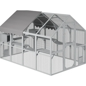 41'' 2-Tier Cat Cage Box Lovely House Cute Pet Play Space Wooden White Big for Backyard Room 