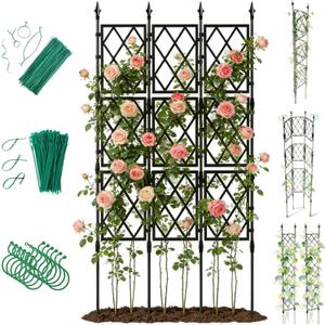 Jesosia Garden Trellis for Climbing Plants Outdoor - 65" PE-Coated Metal Pipes & Plastic Grids Rose Wall Trellis Frame - Sturdy Privacy Screen Plant Support Fence for Flowers Vines Vegetables