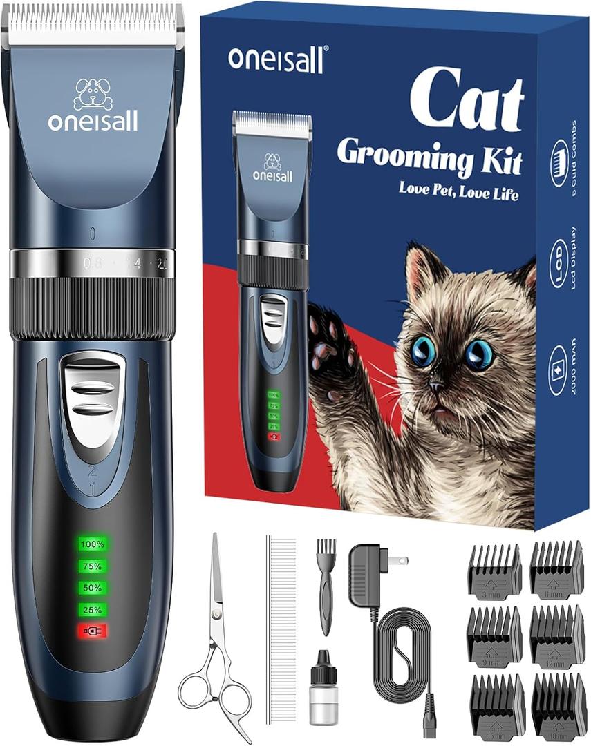 oneisall Quiet Cat Clippers for Matted & Long Hair, 2-Speed Cordless Pet Shaver Grooming Kit for Cats, Small Dogs & Animals (Blue) oneisall Quiet Cat Clippers for Matted & Long Hair, 2-Speed Cordless Pet Shaver Grooming Kit for Cats, Small Dogs & Animals (Blue)
