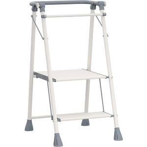 SDADI 2-Step Folding Kitchen Step Stool for Kids & Adults, Toddler Tower with Safety Bar & Snack Tray, Wide Non-Slip Steps, 225lb Capacity, Steel Frame, Easy Storage for Home Use (Gray)