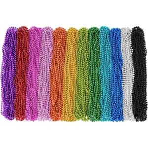 SHAOQINLIN 144 PCS Mardi Gras Beads Necklaces, 33'' Colorful Christmas Necklace Party Beads Round Beaded Necklaces for Mardi Gras, Christmas, Carnival Party Favor in 12 Colors