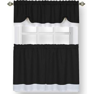 Darcy (Black/White) Tier and Valance Window Curtain Set - 58 Inch Width, 36 Inch Length - Light Filtering Drapes for Kitchen, Bedroom, Living & Dining Room by Achim Home Decor (0.1"W x 36"L (Pack of 1))