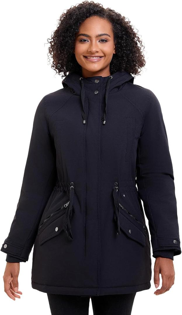ANOTHER CHOICE Women's Hooded Winter Coat Waterproof Warm FLeece Lined Winter Parka Coat (Black, S)