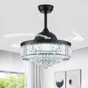 42'' Fandelier Ceiling Fans with Light, Chandelier Ceiling Fan, Retractable Ceiling Fan for Bedroom, Living Room, 3 Color Change, LED Dimmable, 6 Speeds, Reversible DC Motor- Black