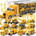 JOYIN 25 in 1 Kids Construction Truck Toy Set, 24Pcs Push and Go Cars and Worker Figures, Toddler Play Vehicles with Sounds and Light, Christmas Birthday Gifts Toys for 3 4 5 6 7 Years Old Grandkids