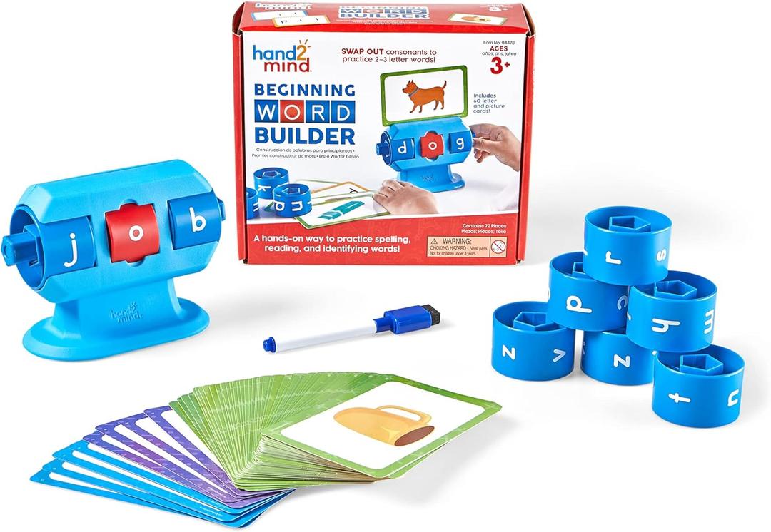 hand2mind Beginning Word Builder, CVC Word Games, Spelling Toys for Kids 3-5, Learning How to Read, Sight Words Flash Cards, Kindergarten Learning Activities, Science of Reading Manipulatives